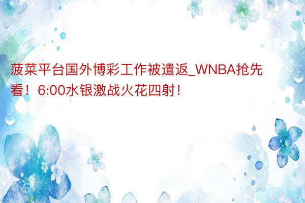 菠菜平台国外博彩工作被遣返_WNBA抢先看！6:00水银激战火花四射！